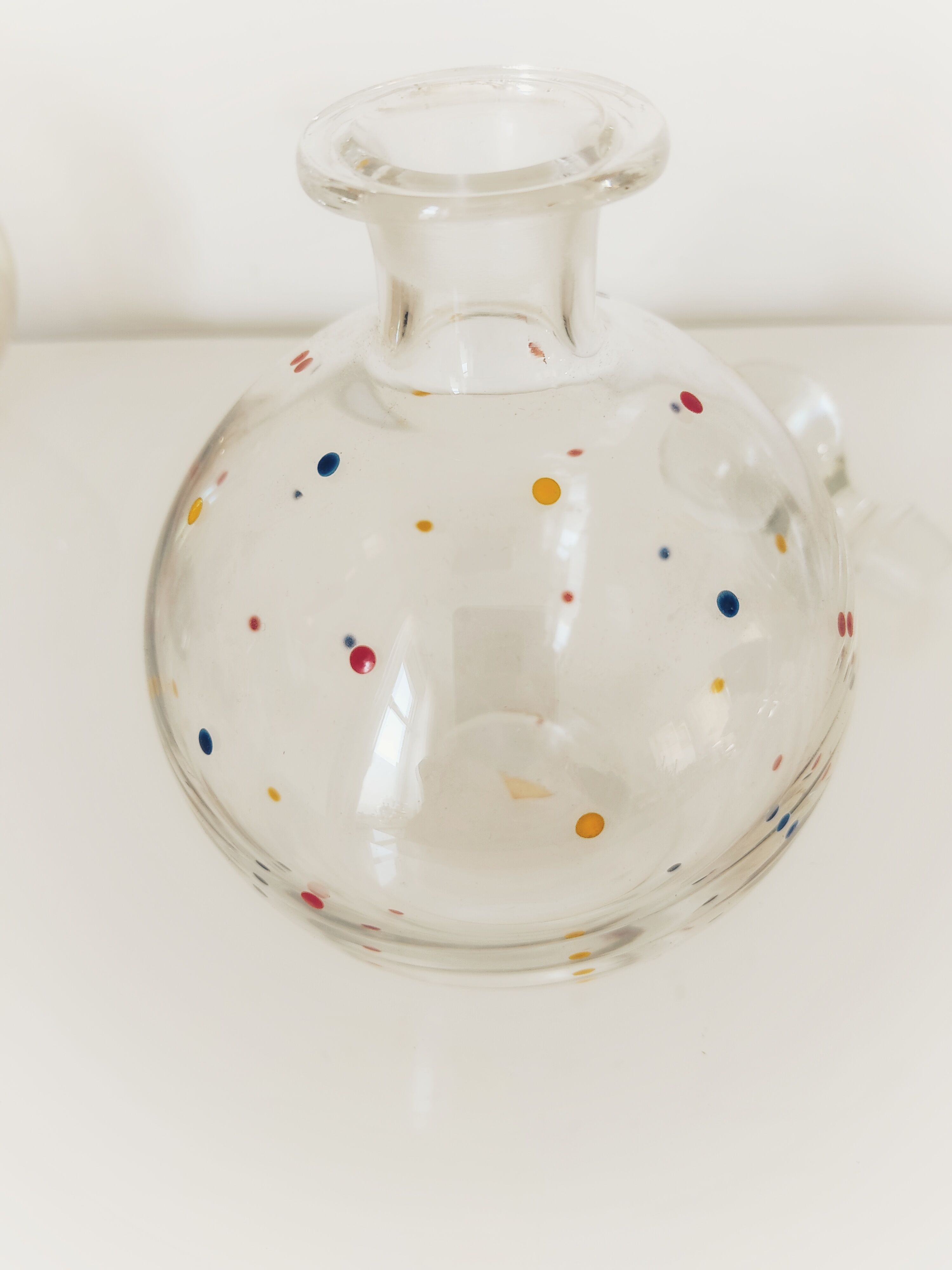 Crystal decanter with colored enamel dots