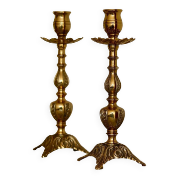 Pair of Swedish brass candlesticks from the mid-century.
