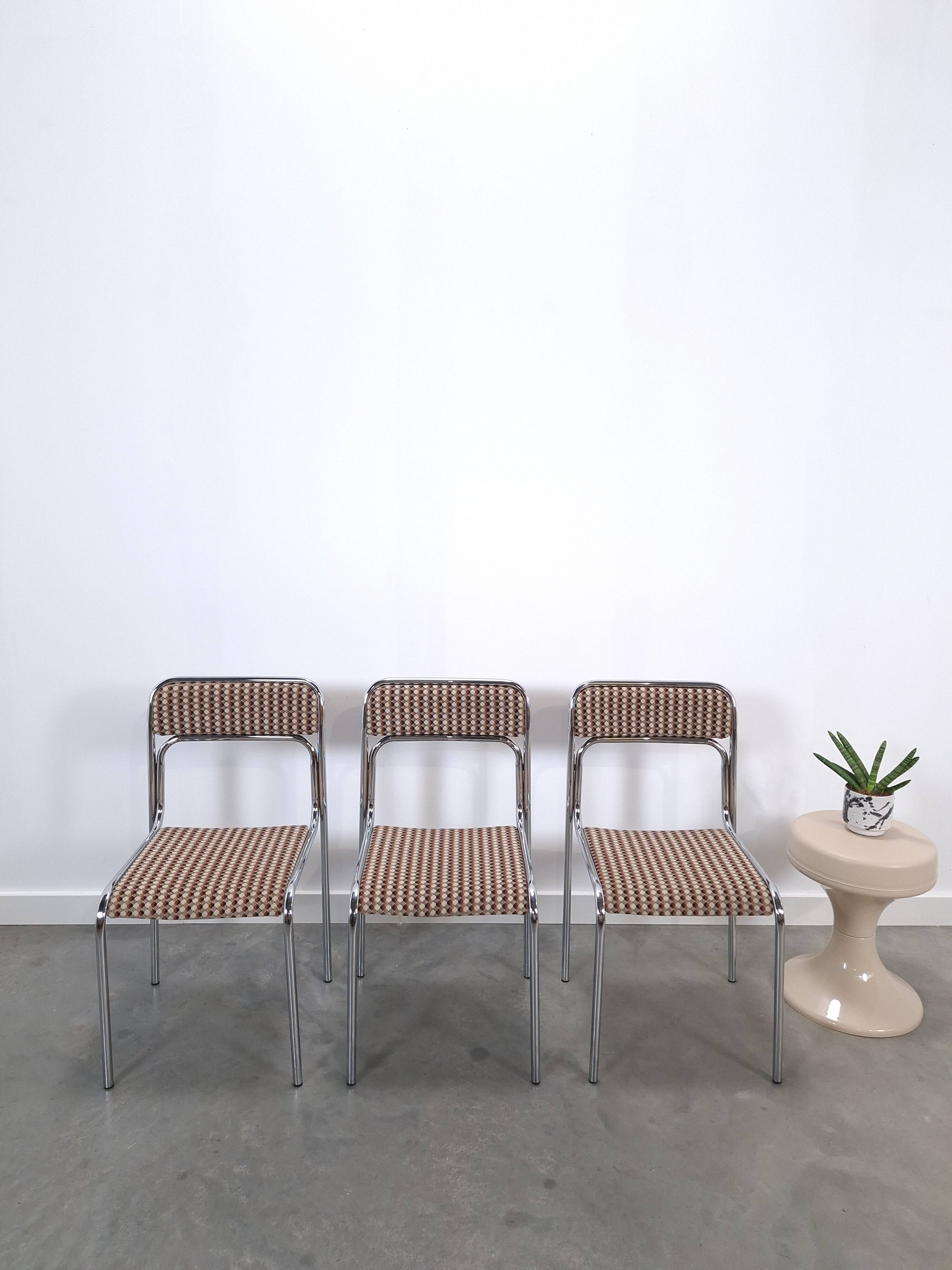 Space Age set 3x Bauhaus chromen buisframe stoelen