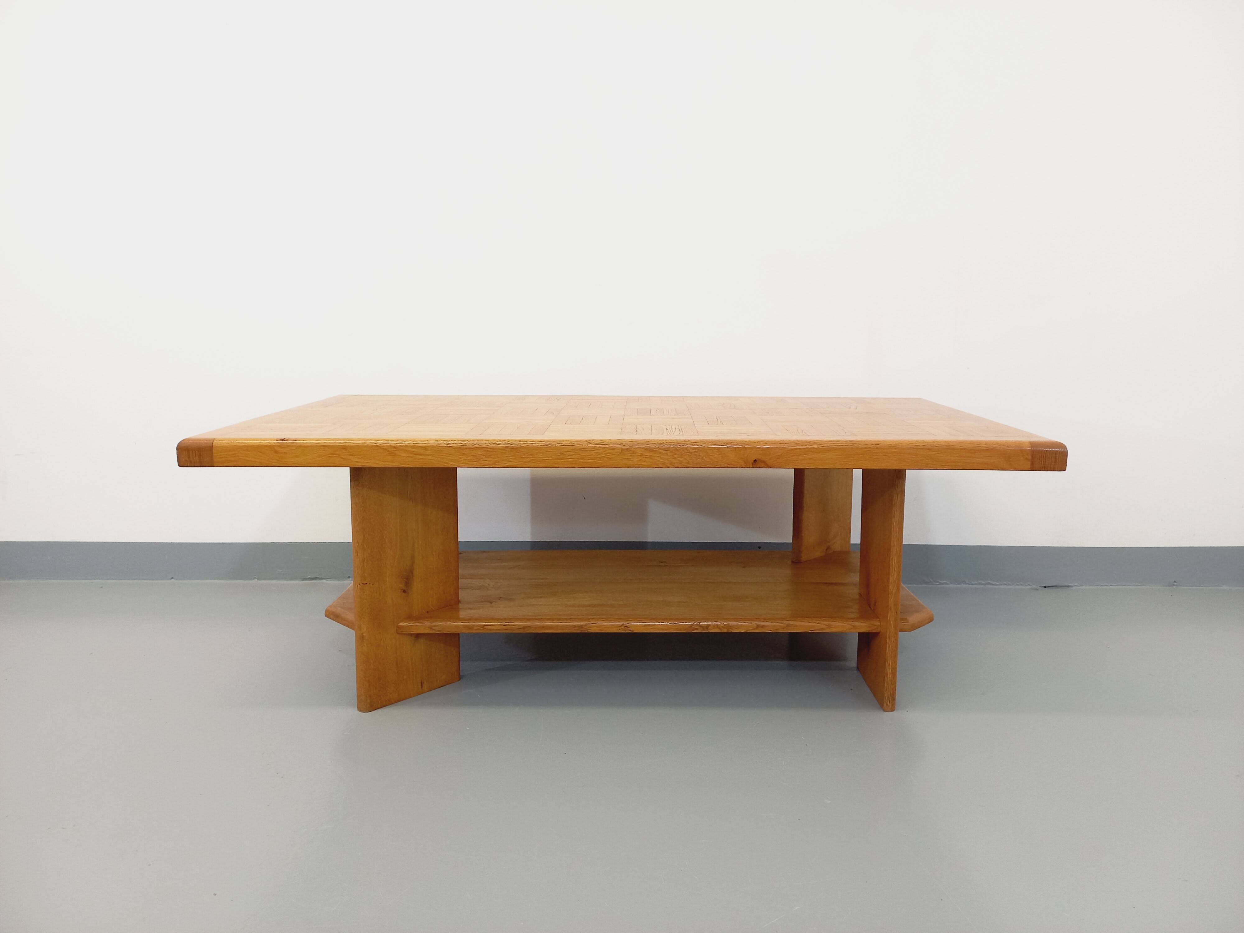 Vintage solid oak coffee table from the 70s 80s Perriand Regain Chapo style