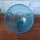 Turquoise glass dish with a dome, vintage glass dish.