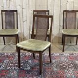 Suite of 4 teak chairs with canned backrest