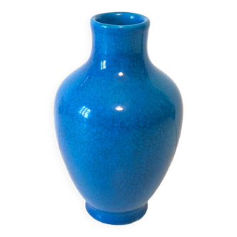 Vase bleu céramique craquelé 1930