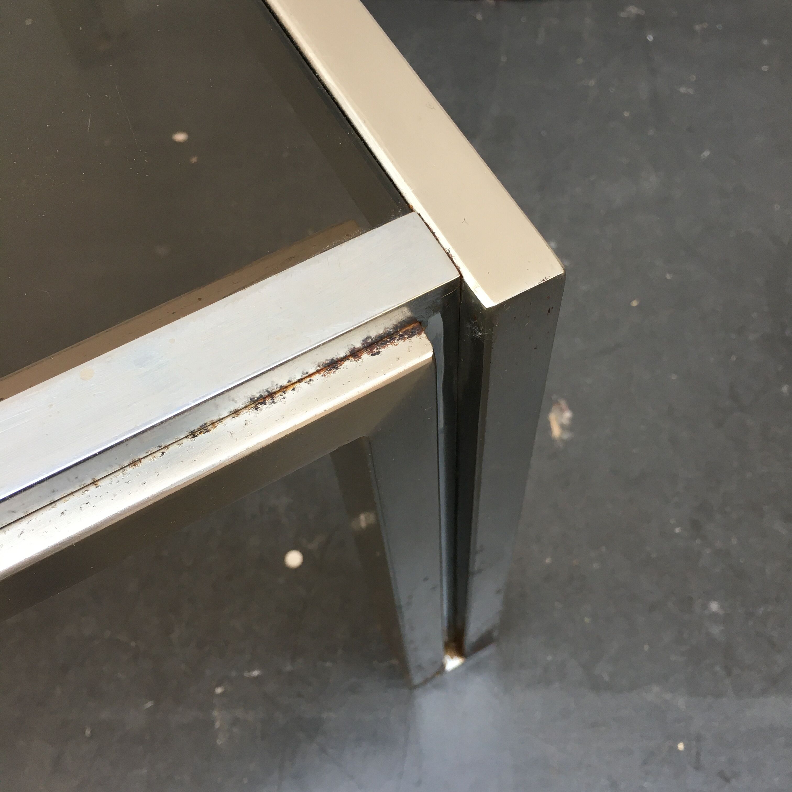 70s coffee table in chrome and smoked glass