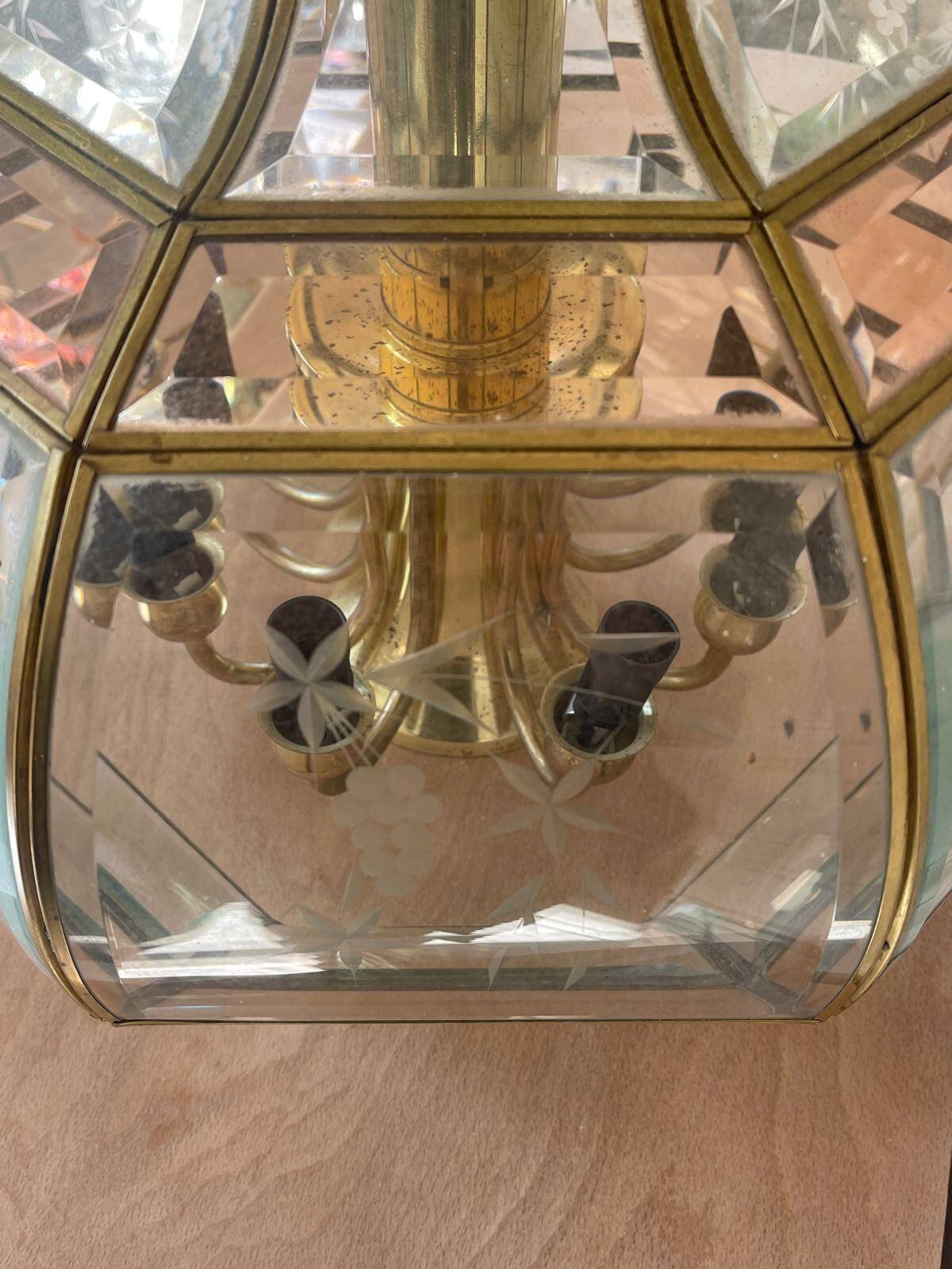 Eight-branch chandelier in beveled glass. 1940s.