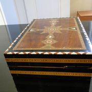 Vintage syrian chess board box wooden mosaic inlaid marquetry