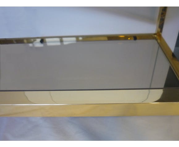 Gold metal coffee table with two glass and mirror trays 70