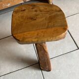 Brutalist tripod stool in Olivier wood, design 50/60