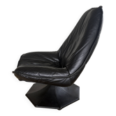 Black leather swivel chair, Artifort style