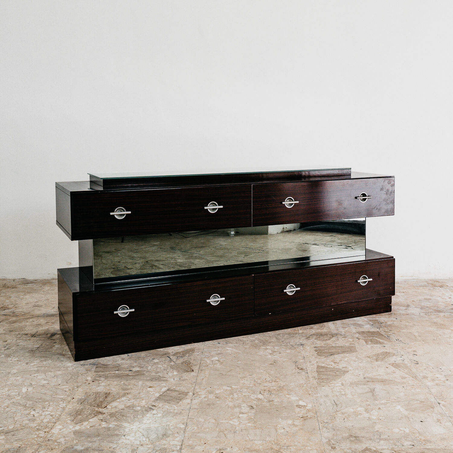 Comò Cassettiera In Ebano Macassar E Specchio Cubic Design Modern 70