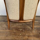 Vintage Scandinavian 1960s armchair in original ecru fabric drowned