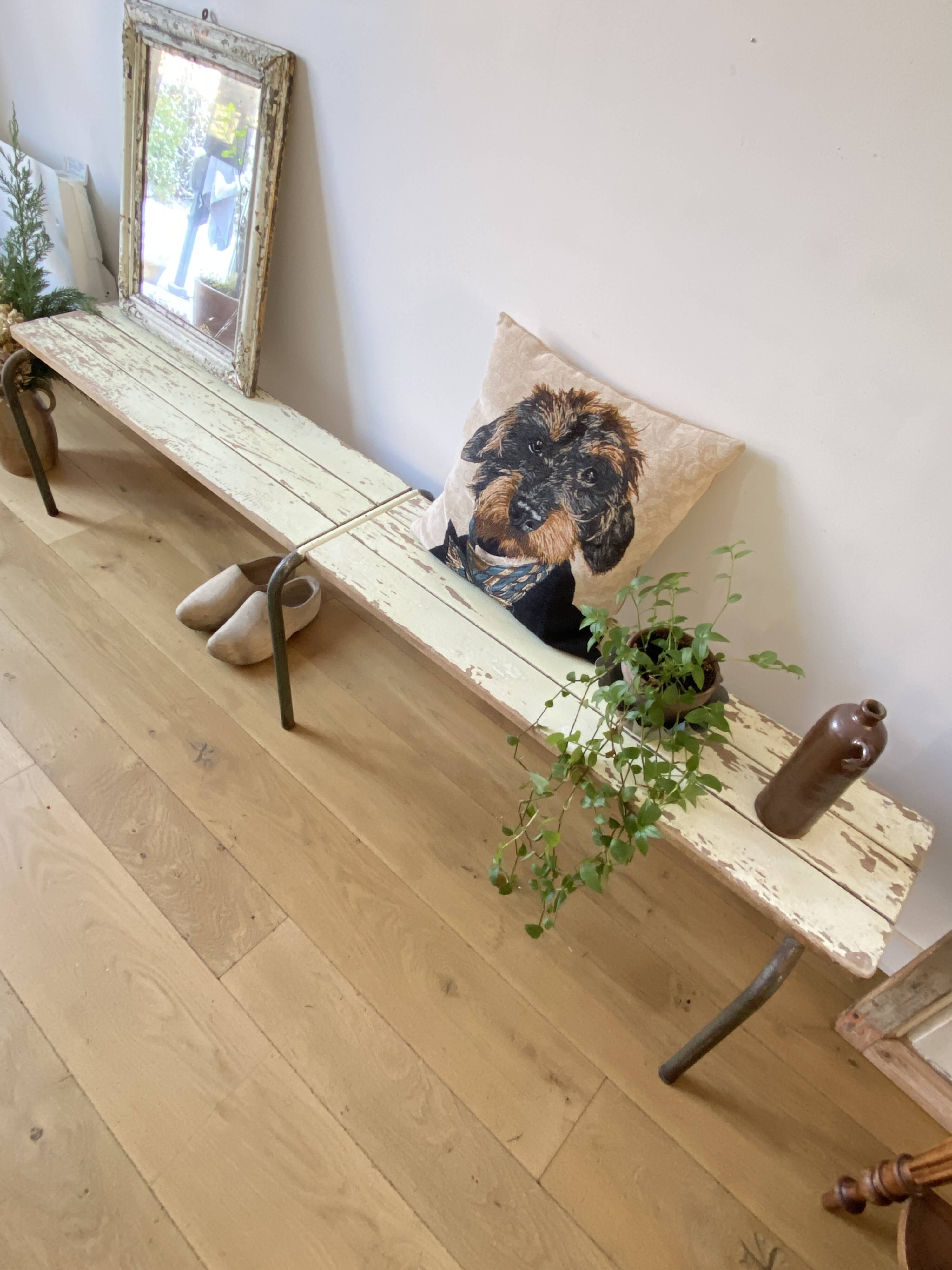 weathered school bench