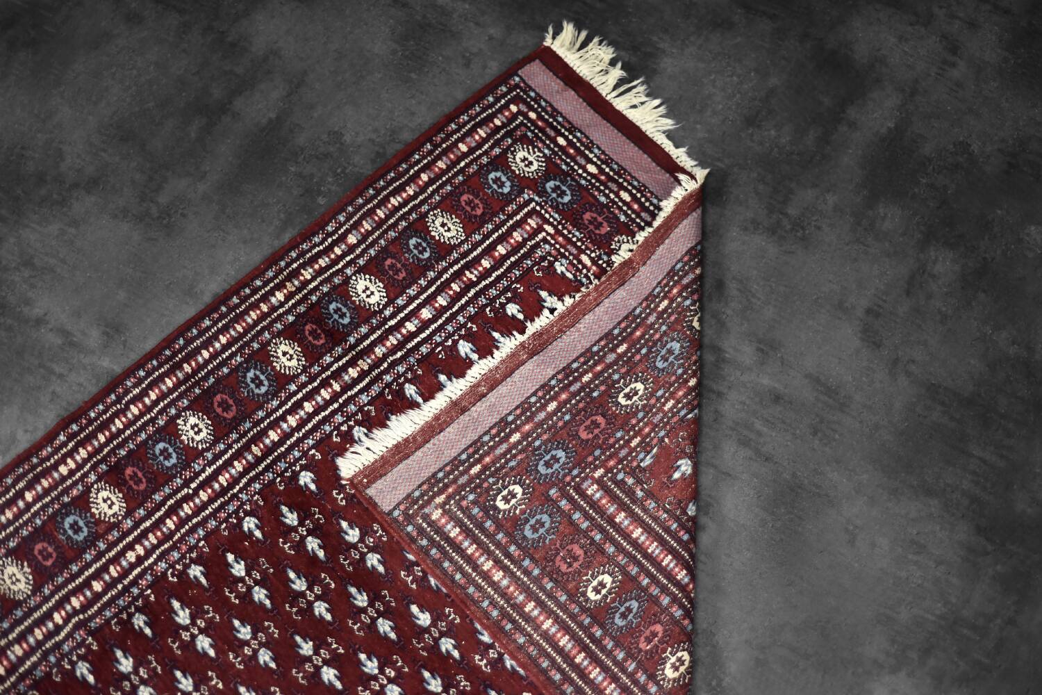 Handwoven red Boukhara oriental rug, 1960s