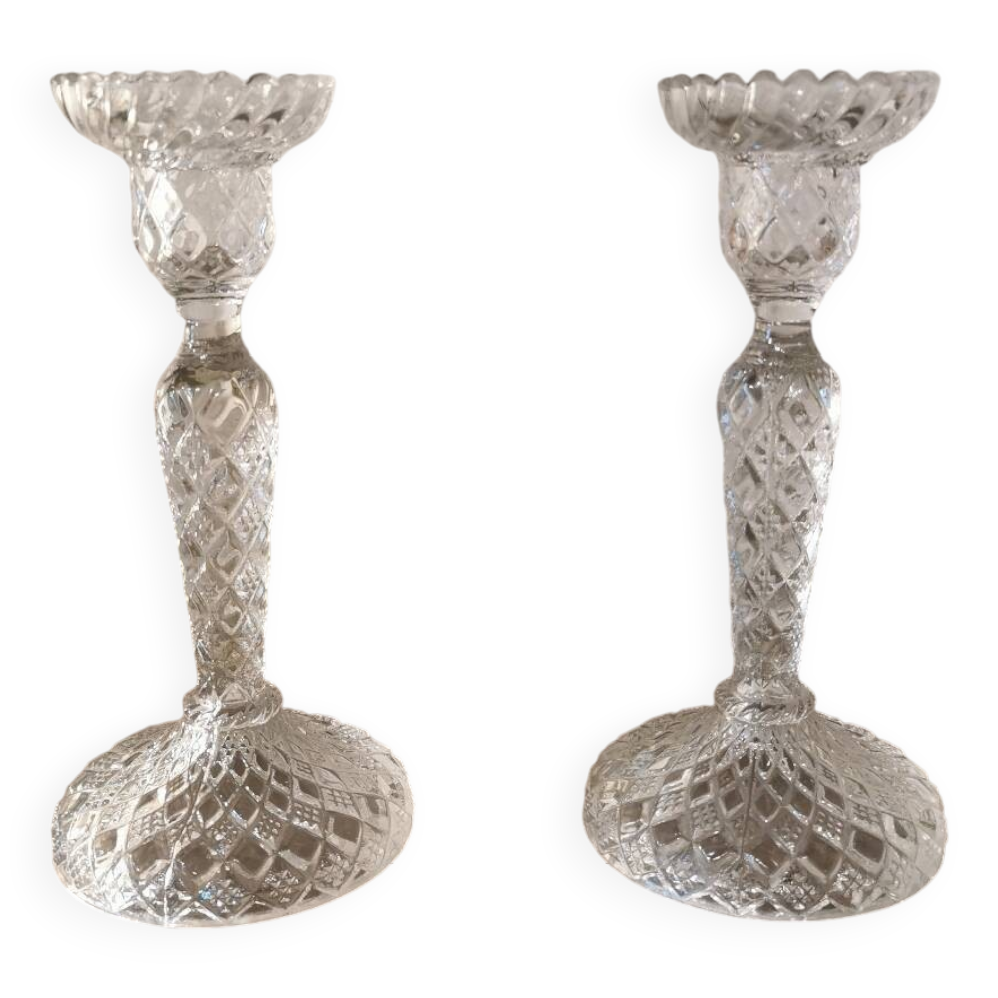 Pair of molded glass candlesticks