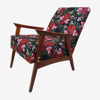 Fauteuil rénové, fleurs - roses, Pologne années 1960