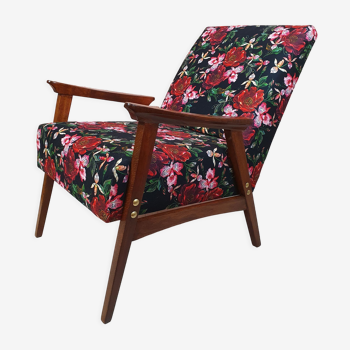 Renovated armchair, flowers - roses, Poland 1960s