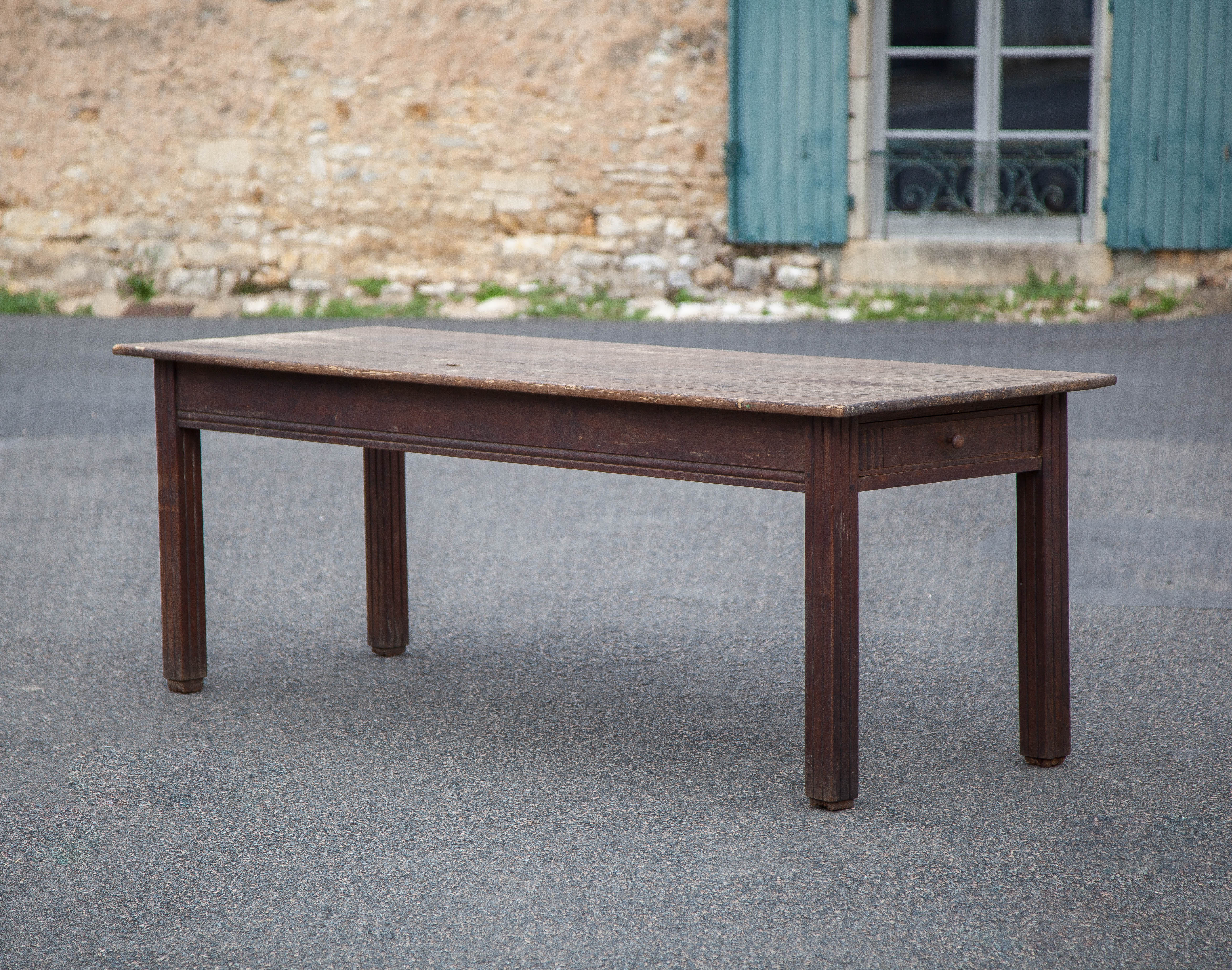 Antique farmhouse table, antique wood dining table, large table with 1 drawer