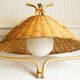 “French Riviera” rattan, metal & opaline pendant light, 1960