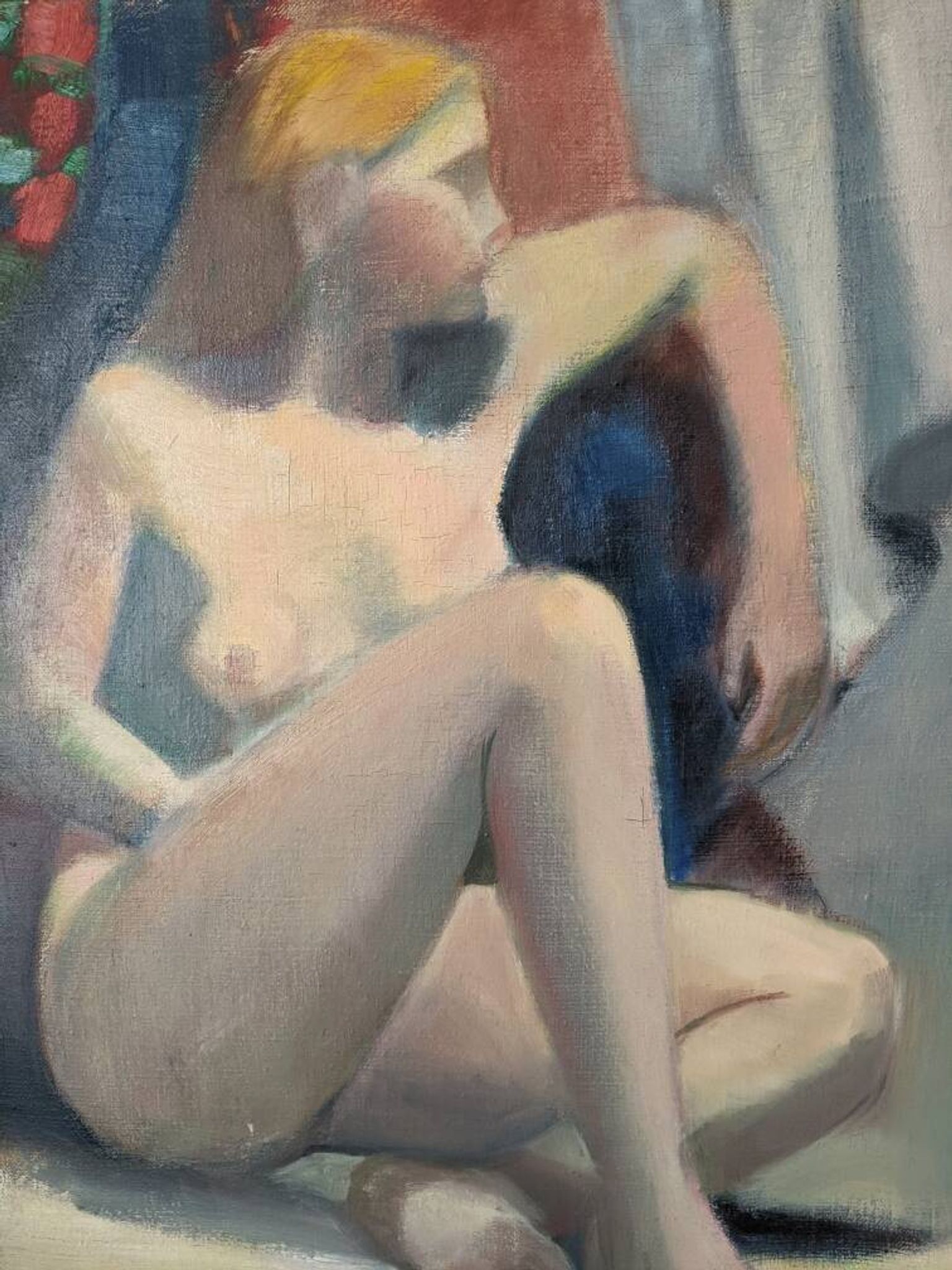 Huile sur toile portrait tableau contemporain tons pastel