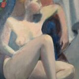 Oil on canvas portrait contemporary painting pastel tones