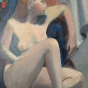 Huile sur toile portrait tableau contemporain tons pastel