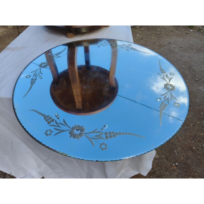 Art Deco walnut table with a mirror top.