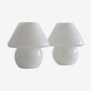 Pair of vintage mushroom lamp in blown glass