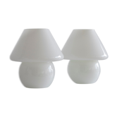 Paire de lampes vintage champignon en verre soufflé