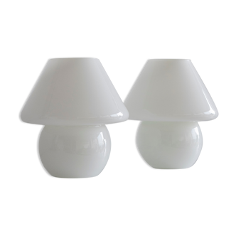 Paire de lampes vintage champignon en verre soufflé