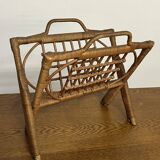 Vintage folding rattan magazine rack