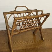 Vintage folding rattan magazine rack