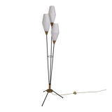 Lampadaire trépied en verre opalin et laiton, Italie, années 1950