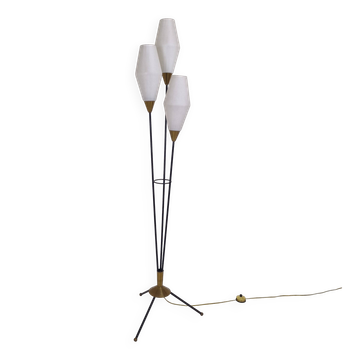 Tripod Floor Lamp with Opaline Glass and Brass, Italy 1950's