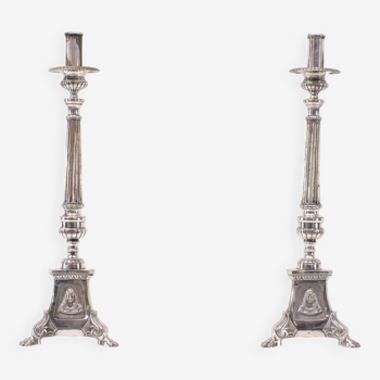 Antique Silver plated France church candle sticks 1850s