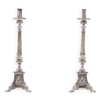 Antique Silver plated France church candle sticks 1850s