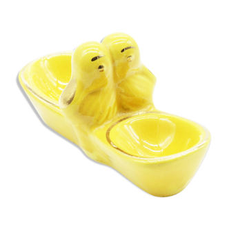 Ancient yellow ceramic duck saliere