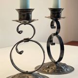 Vintage Black Patina Metal Candlesticks