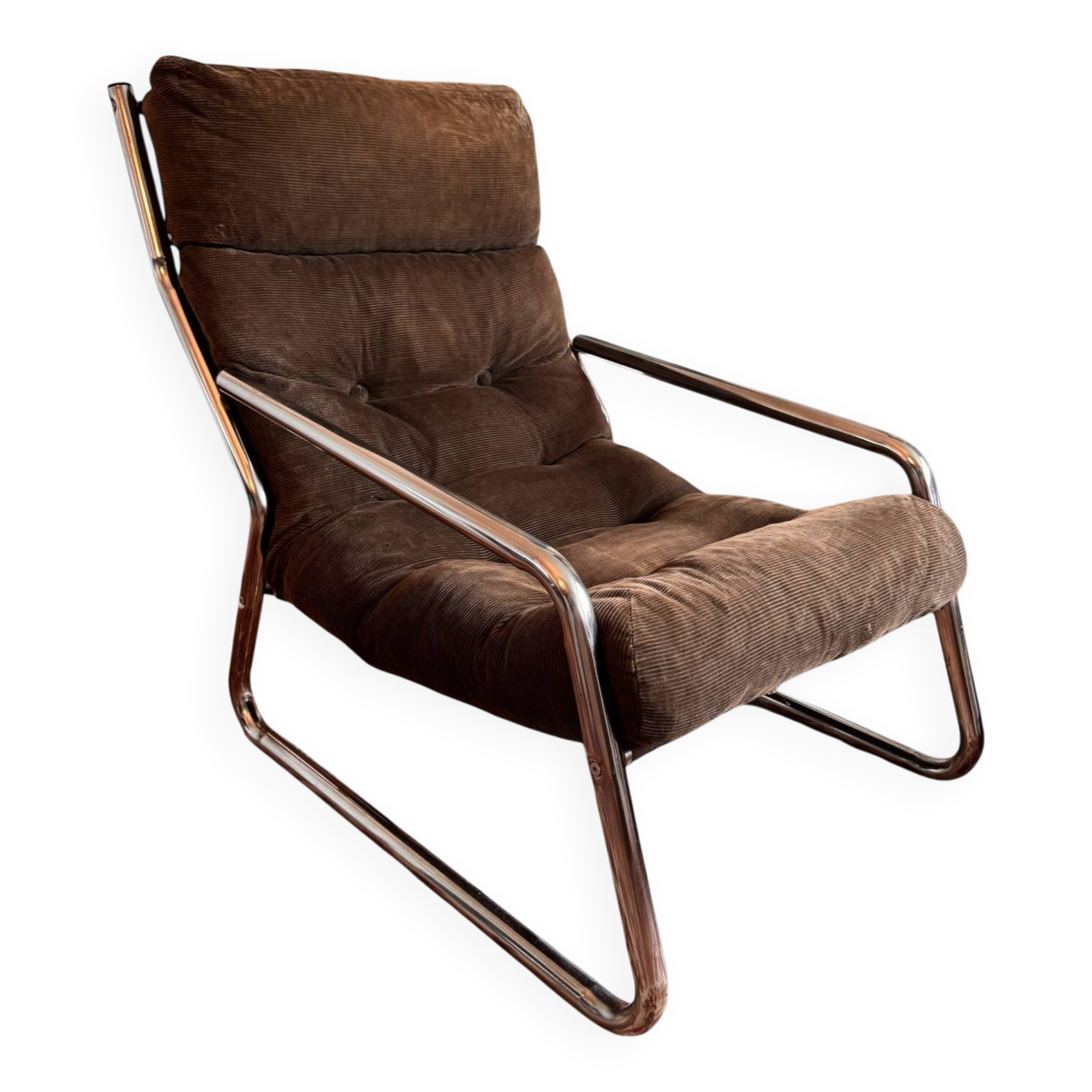 Pixi armchair by Gillis Lundgren for IKEA in chrome and brown velvet, 1974