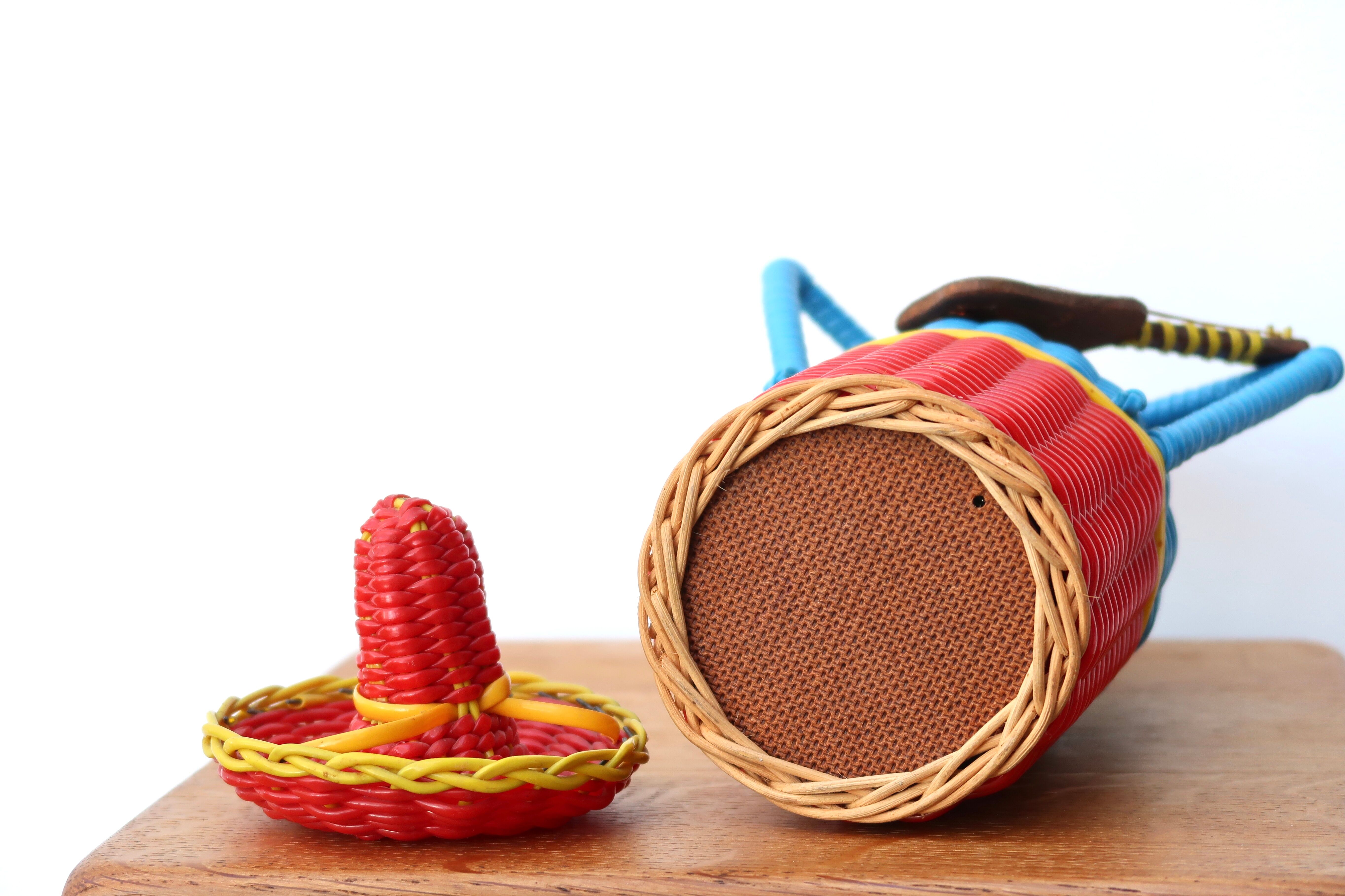 Bottle covered with scoubidou, musician, 60s