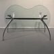 Bernard dequet, table bureau en aluminium brossé et verre "rognon", design