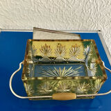 Amber cut crystal bonbonnière, metal mount – Art Deco