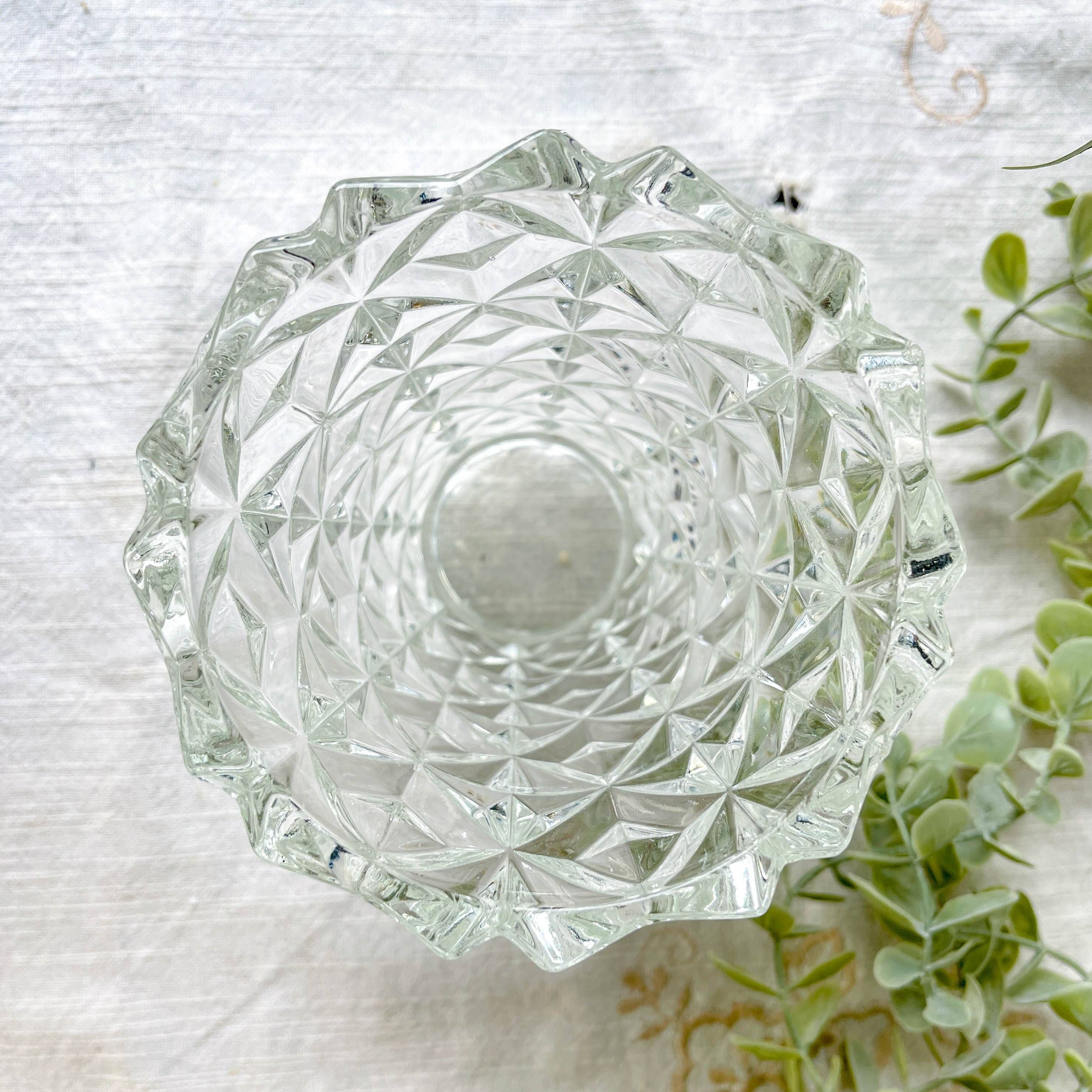 Small vintage glass vase with geometric pattern