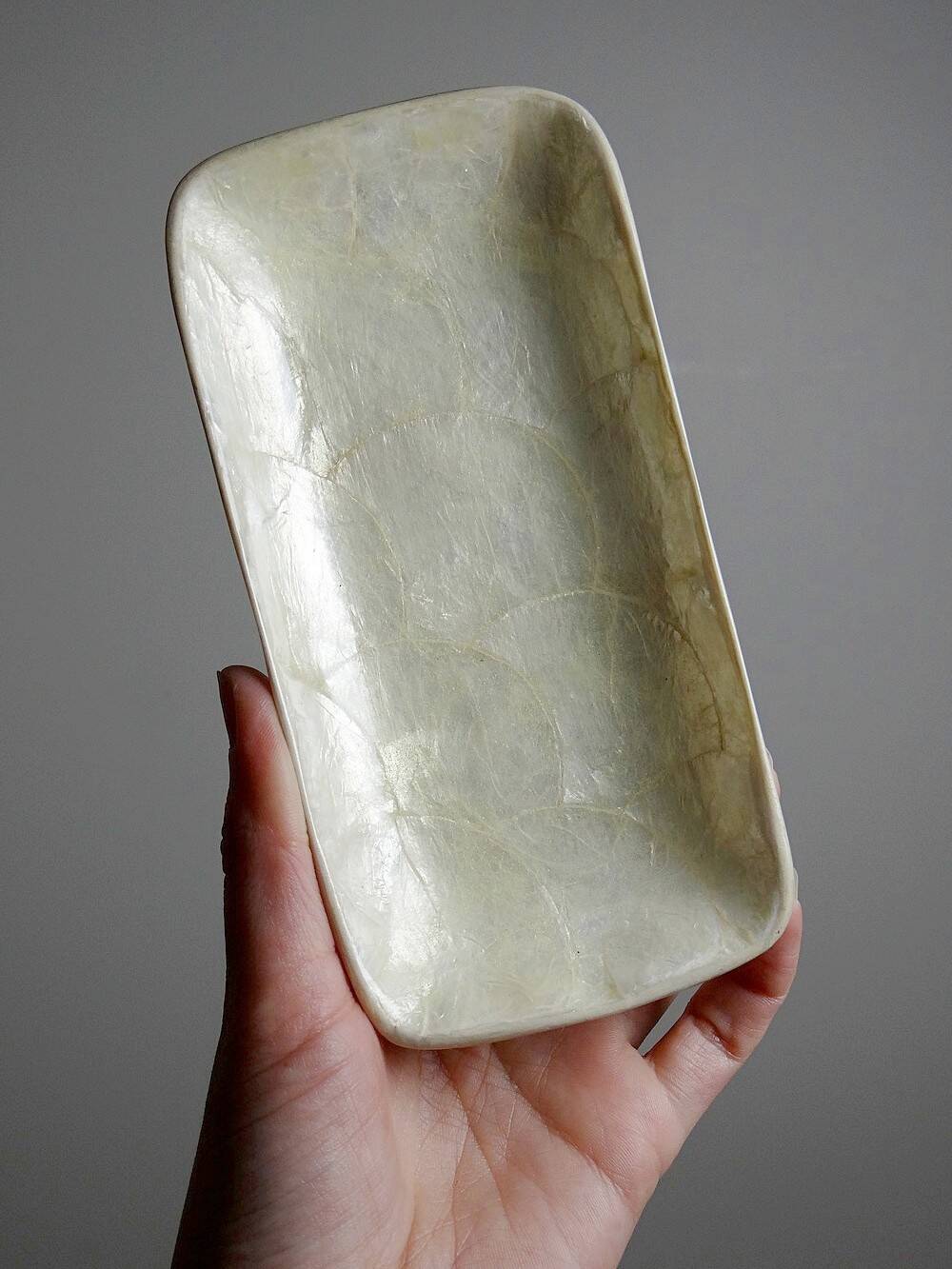 2 vintage rectangular empty pocket bowls in Capiz mother-of-pearl