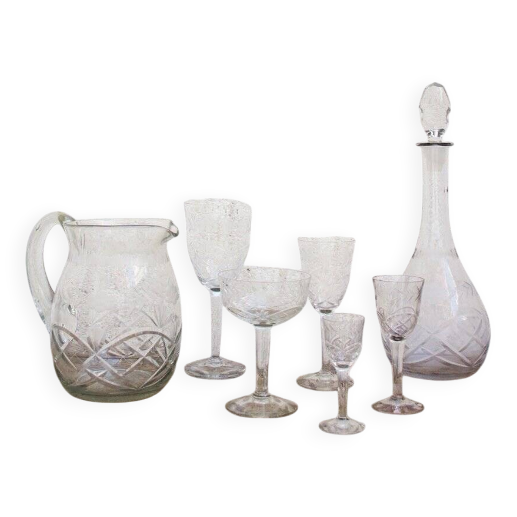 Spanish Blown Glass Tableware Set, 1940s, Set of 62