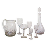Service de table espagnol en verre soufflé, années 1940, lot de 62 pièces