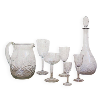 Spanish Blown Glass Tableware Set, 1940s, Set of 62