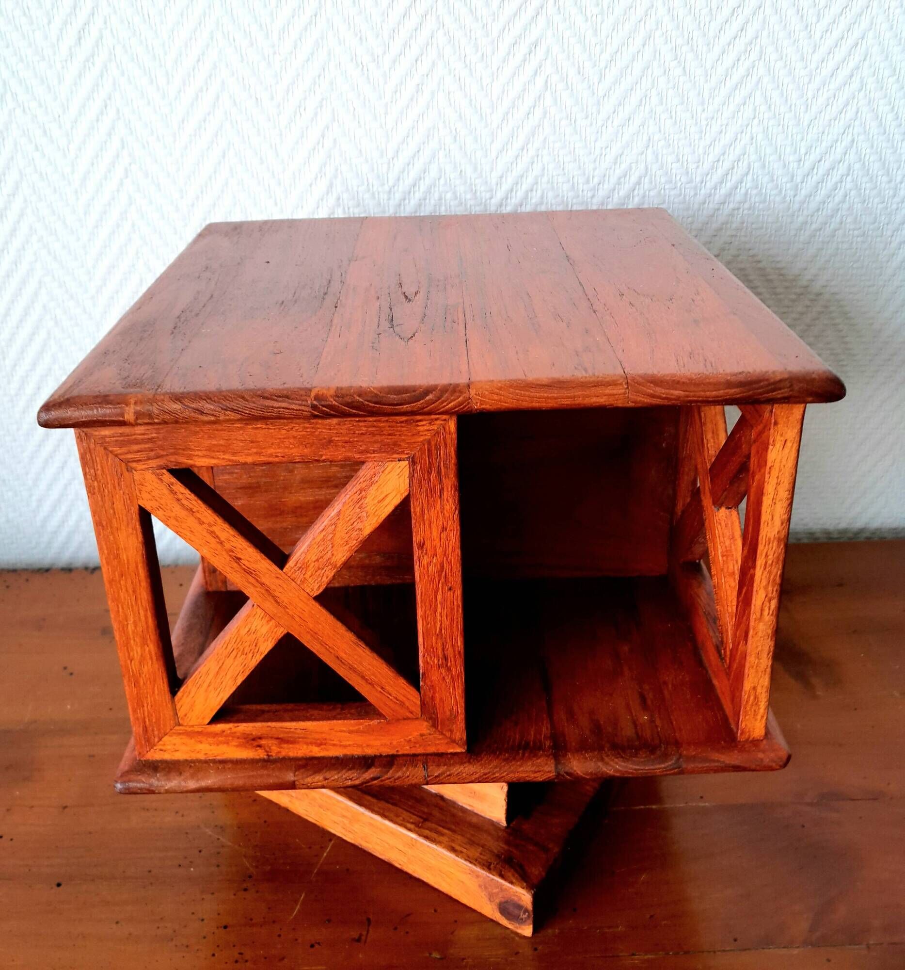 Small vintage teak revolving bookcase