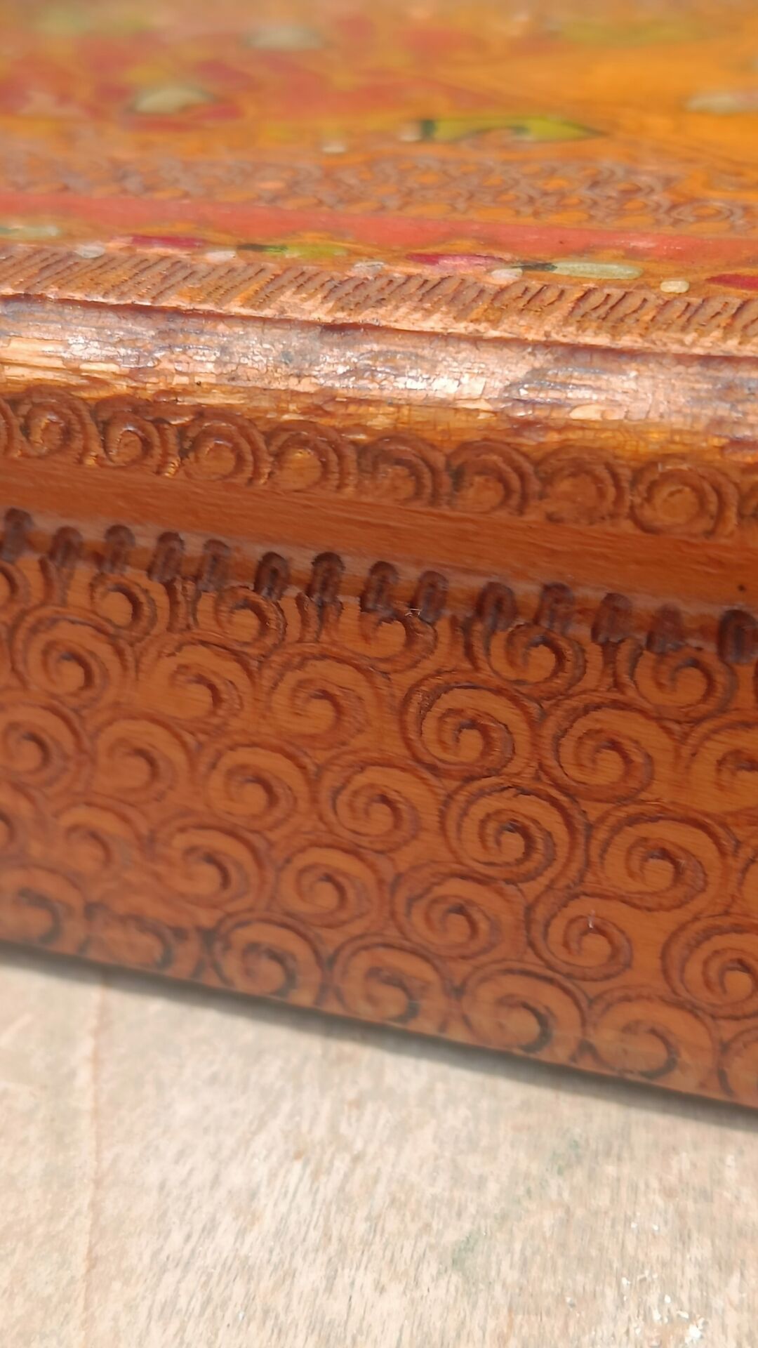 Bulgarian wooden cigarette box, pyrographed and hand-painted.