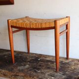 60s stool in teak and braided rush