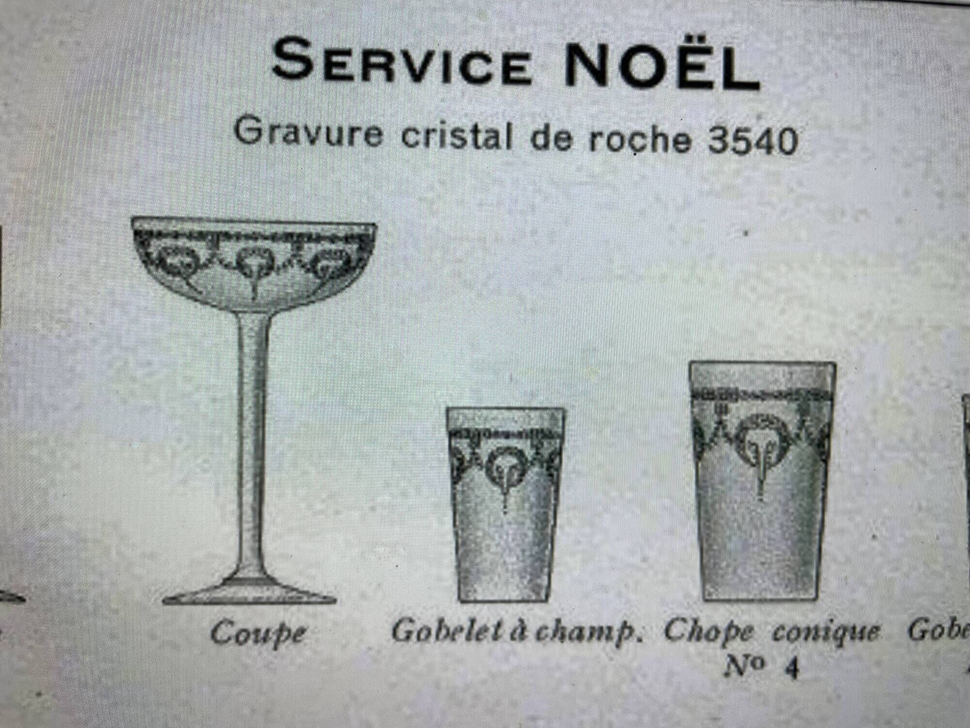 6 Champagne glasses – Saint Louis Christmas service rock crystal engraving 3540